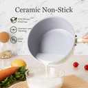 ROCKURWOK Ceramic Nonstick Sauce Pan with Lid, 2 Quart Cooking Pot, Small Saucepan with Steamer, PTFE & PFAS-Free, Wooden Handle for Cool Touch, Universal Base(Gas, Electric & Induction), White