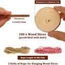 Acrux7 100 PCS Natural Wood Slices for Painting, 2.4-2.8 Inch Unfinished Wood Slice Discs Predrilled with Hole, Round Wooden Slices for DIY Crafts, Arts, Christmas Ornaments, Coaster, Home Decoration