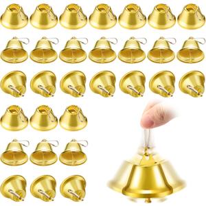 30 Pieces Craft Small Brass Bells for Crafts Mini Vintage Bells with Spring Hooks Tiny for Hanging Wind Chimes Making Dog Training Doorbell Wedding Decor, 1.65 x 1.5 Inch (Gold)