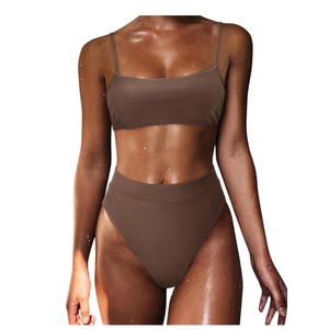 MOSHENGQI Women High Wasited Bikini Shoulder Strap 2 Piece High Cut String Swimsuits, Size: S