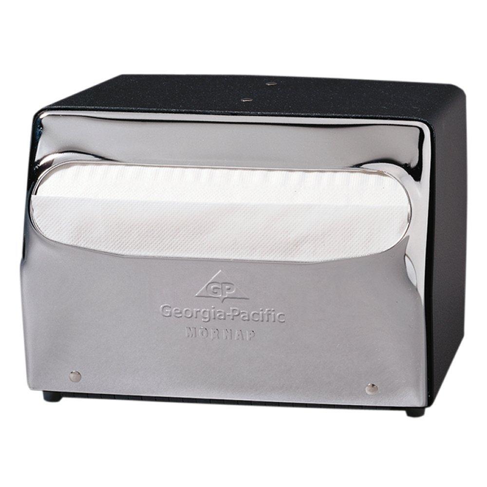 Dixie Countertop Full-Fold Napkin Dispenser by GP PRO (Georgia-Pacific), Chrome, 51602, 7.5" W x 6.0" D x 5.375" H, Black and Chrome