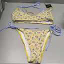 ZAFUL Women's Polka Dot Bikini Set Double Layer Halter Swimsuit Colorblock Side Tie 2 Piece Bathing Suit (Yellow, M)
