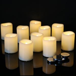 DRomance Flameless Votive Candles with 6 Hour Timer, Battery Operated White LED Flickering Small Pillar Tealight Candles Bulk 1.5" D x 2" H Set of 10 Warm Light Indoor Wedding Christmas Holiday Decor