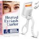 Heated Eyelash Curler, 5s Fast Heating Electric Eyelash Curler, Safe Anti-Burn Eyelash Curlers with Silicone Pad, Type-C Quick Charge, Intelligent Temp Control, 24H Long-Lasting Curls (White)