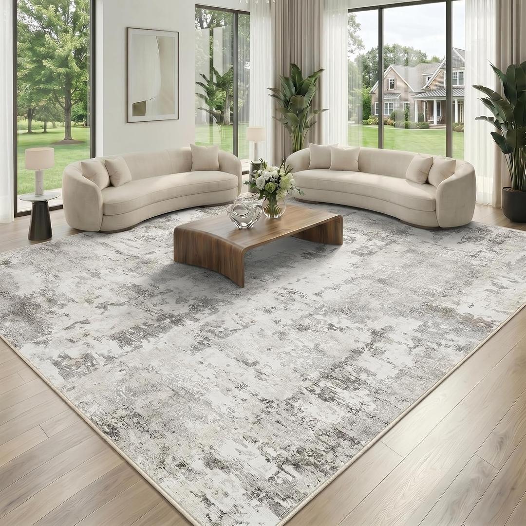 GarveeHome 5x7 Abstract Area Rug, Washable Soft Low Pile Non Slip Accent Rug for Living Room, Bedroom, Dining Room, Modern Neutral Beige Indoor Carpet