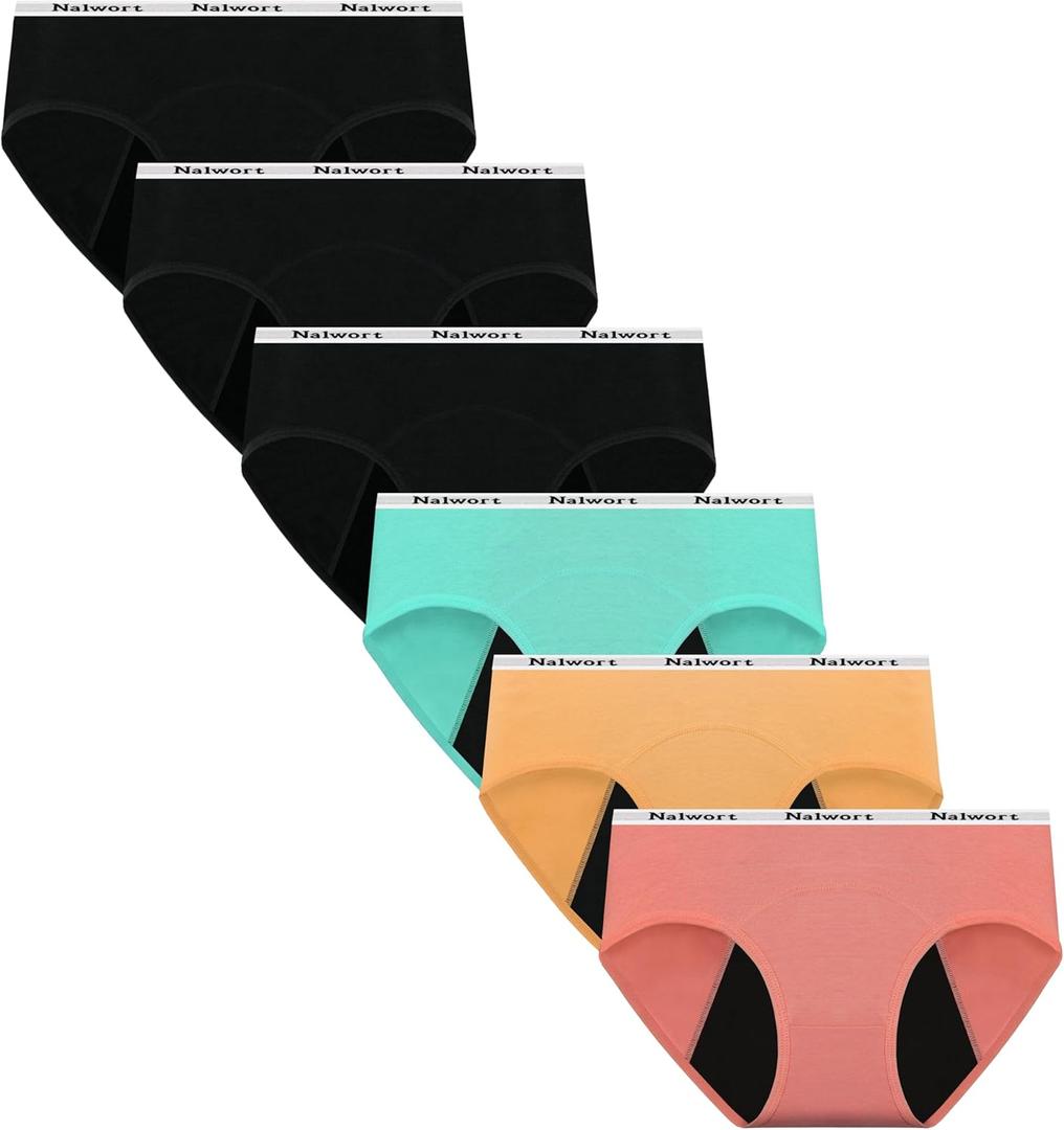 Nalwort Teen Girls Period Underwear Menstrual Period Panties Leak-Proof Cotton Protective Briefs Pack of 6 (10-12 Years) Nalwort Teen Girls Period Underwear Menstrual Period Panties Leak-Proof Cotton Protective Briefs Pack of 6 (10-12 Years)