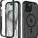 wahhle Compatible with iPhone 15 Case, Magnetic Wireless Charging Built in Screen Protector Full Body Shockproof Slim Fit Bumper Protective Phone Cover 6.1'' Men Women-Black/Clear