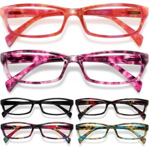 Gaoye Reading Glasses for Women, 6 pack Fashion Readers for Women Men Spring Hinge Eye Glasses, Blue Light Reading Glasses