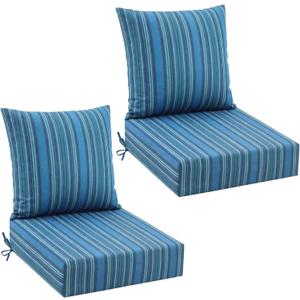 Patelai 2 Set Outdoor Deep Seat Cushions 24x24, 6 Inch Thick Replacement Patio Furniture Cushions with Backs, Washable Cover UV Waterproof & Fade Resistant Chair Pads for Wicker (Blue Stripe)