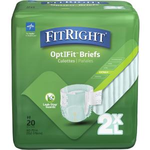 FitRight Extra+ Adult Diapers, Disposable Incontinence Briefs, Leak-Proof Diaper, Absorbent Briefs For Men and Women, Maximum Protection, 2XL, 60 70 in, 20 briefs per bag, 80 briefs per case