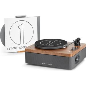 1 by ONE All-in-One Vinyl Record Player, HiFi Turntable Built-in Speakers, Phono Preamp, Magnetic Cartridge AT-3600L, Belt Drive 2 Speeds, Vintage Wood Design