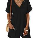 Nimsruc Jumpsuits For Women Summer Shorts Overalls Cotton Jumpers Short Sleeves Lightweight Ladies Rompers Vacation Black XL