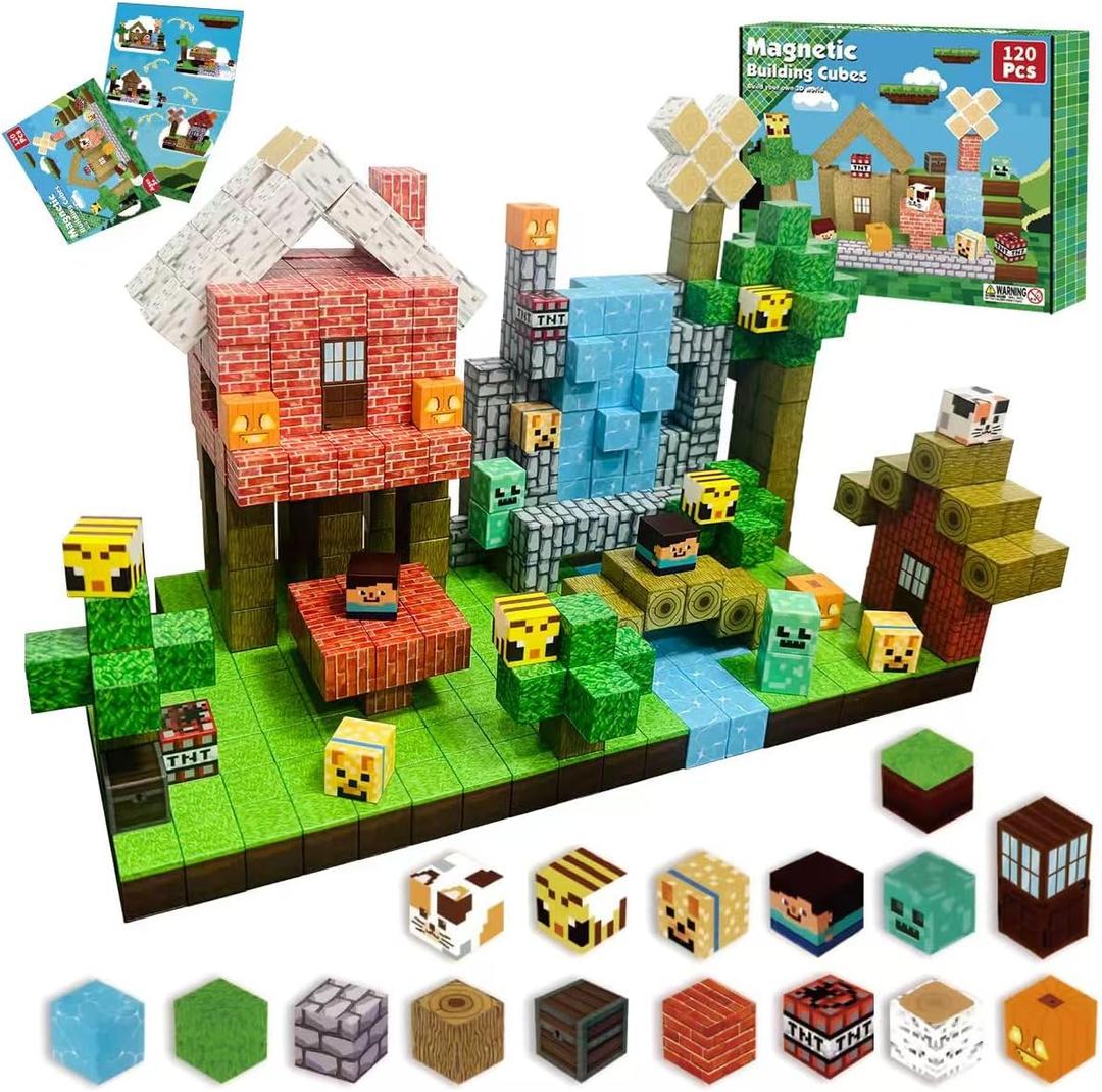 Lottmopi Magnet Blocks -120pcs Magnetic Building Blocks, STEM Montessori Sensory Toys for Toddlers Gifts for 3+ Years Old, Magnet Cubes Toddler Kids Toys Birthday Gifts Party Supplies