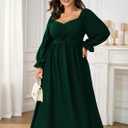 SCOMCHIC Women's Plus Size Wedding Guest Cocktail Dresses Fall Sweetheart Neckline Long Sleeve A Line Formal Maxi Dress (Green, XXXL)