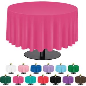 tujol Hot Pink 6 Pack Plastic Table Cloth 84", Disposable Round Tablecloth Table Cover, Plastic Tablecloths for Parties
