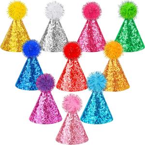 Hxezoc 10 Pcs Glitter Mini Birthday Party Hats Multicolor Paper Cone Hats for Kids Girls Pets Stuffed Animals Birthday Holiday Decoration Supplies