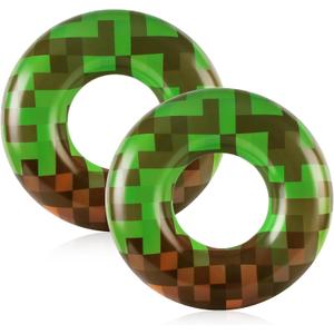 2 Pcs 28 Inch Pixel Party Pool Floats for Kids Adults, Floaties Pool Tubes Pixel Inflatable Swim Rings Toys for Summer Beach Birthday Party Water Park Fun Interactive Water Play Accessories