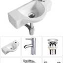 Ceramic Bathroom Sink Combo - White Small Wall Mount Corner Sink Set with Chrome Pop-up Drain