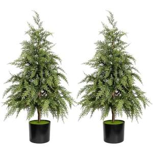 3FT Christmas Faux Cedar Topiary Tree Artificial Shrubs Evergreen Cypress Potted Plants Fake Greenery Decoration for Front Door Porch Holiday Farmhouse Garden Indoor Outdoor Home Décor (2, 3ft)