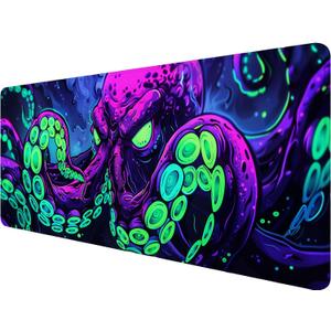 Octopus Desk Mat Gaming Mouse Pad Neon Cthulhu Monster Cool XL Mouse Pad Large Mousepad Extended Laptop Keyboard Mat Gaming Desk Pad Mouse Mat Office Computer Keyboard Laptop Home 31.5"x11.8"