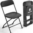 6 Pack Black Plastic Folding Chairs, Outdoor Portable Folding Chair with Steel Frame, 350lbs Capacity Stackable Foldable Chairs for Patio, Garden, Picnic, Kitchen, Events