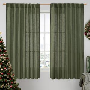 LAMIT Linen Curtains 63 Inch for Bedroom, Light Filtering Neutral Semi Sheer Window Curtains Back Tab and Rod Pocket Panels for Living Room, 2 Panels, Beige, 60 x 63 Inch
