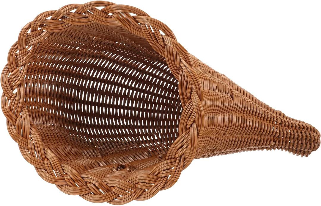 Amosfun Cornucopia Basket, Horn of Plenty Wicker Grapevine Fall Basket, Wicker Bread Basket Fruit Bowl Food Vegetables Serving Tray for Thanksgiving Table Centerpiece