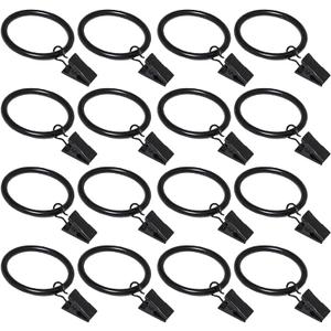 16 Pack Curtain Rings with Clips, Window Clip Rings Curtain Hooks Hangers Clip Rings for Hanging Drapery Drapes Bows, 1.5 Inch Diameter, Black