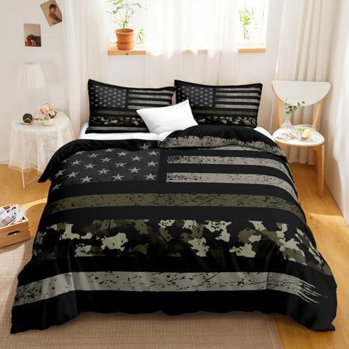 Bedbay American Flag Camo Bedding Set,Soft Microfiber Queen Size Duvet Cover,Camouflage USA Stars Stripes Flags Bedding Set for Boys Teen Kids.3 Pieces Soft Lightweight Quilt Cover(Camo,Queen)