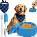 Dog Lick Bowl with Ball, 2-in-1 Slow Feeder Dog Bowls, Dog&Cat Licking Bowl with Rolling Ball for Liquid Treats, Non-Slip Lick and Roll Bowl for Dogs. Lick Ball for Dogs & Safety Lid (Blue)