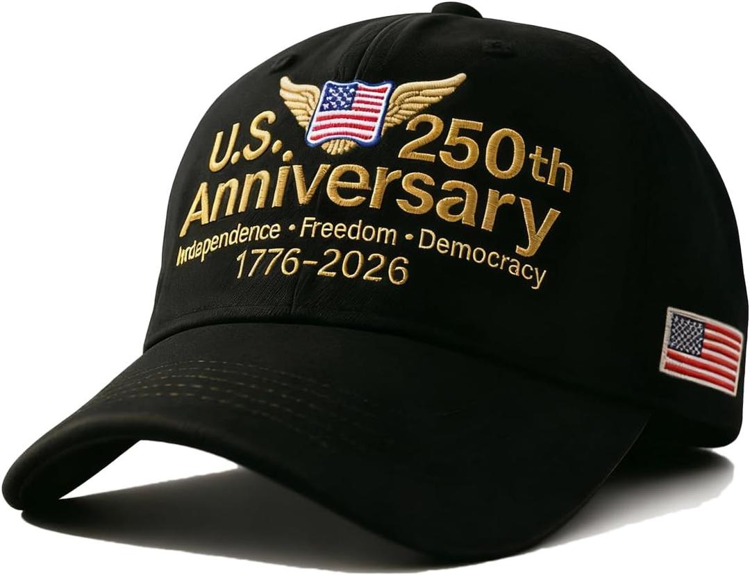 USA 250th Anniversary Embroidered Baseball Hat, Adjustable USA American 250th Anniversary Baseball Cap for Men Women (Black)