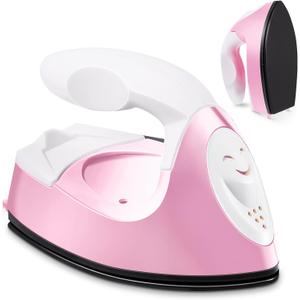 Honoson Mini Craft Iron Mini Heat Press Small Iron 3.93 x 2.36 x 2.76 in Portable Handy Tiny Flatiron with Charging Base Accessory for Fuse Bead Patch DIY Heat Transfer Vinyl(Light Pink)