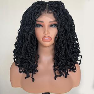 Black 4x4 Lace Wig Box Braided Wigs for Black Women 14 inch Glueless Closure Braided wigs with Baby Hair Twist Box Braids Bob Wig Double Lace