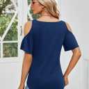 Micoson Summer Cold Shoulder Tops for Women V Neck Short Sleeve Shirts Ladies Cute Casual Blouse Going Out Outfits (S)