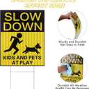 Fumete 6 Pack Reflective Slow Down Signs Kids and Pets at Play Safety Yard Signs with Stakes Double Sided 15 x 12'' High Visibility Caution Sign Children Playing for Neighborhood Driveway Yard(Yellow)