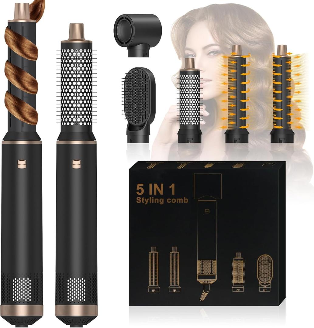 Blow Dryer Brush 5 in 1, Multi Ionic Hair Dryer Brush Set, Air Auto Wrap Hair Styler with 3 Temperature, Powerful Hair Styling Tools Set for Fast Drying, Curling, Straightening & Smoothing (Black)
