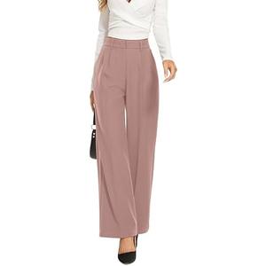 FUNYYZO Wide Leg Pants Women's High Elastic Waisted in The Back Business Work Trousers Long Straight Suit Pants, M