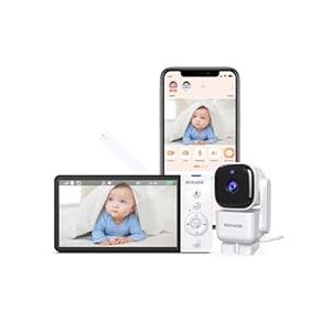Anicebb Smart Baby Monitor with App and 5" Display, Dual Mode (WiFi & No WiFi FHSS), 1080P HD Video, 360° PanTiltZoom with Motion Tracking, 36H Battery, Cry & Temp Alerts, White Noise, Night Vision