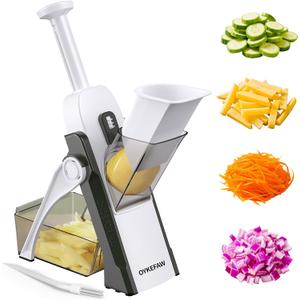 Safe Mandoline Slicer for Kitchen, 5 in 1 Vegetable Food Chopper, Potato French Fry Cutter, Fruit Slicer, Adjustable Thickness 0.1-8 mm, Kitchen Chopping Artifact Fast Meal Prep (Gray) (Grey+white)