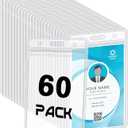 BESARME 60 Pack Vertical ID Card Badge Holder Clear Plastic Sealable Waterproof Zip Name Tag for Work Office Nurse School