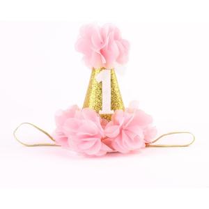 Stock Show 1st Pet Birthday Cone Hat Dogs Cats Holiday Party Hat Headwear Costume with Flowers Accessories and Adjustable Headband for Small Medium Dogs Cats Pets (Pink