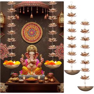 LemonRoad 2 Set Diwali Hanging Urli Bowl Metal Lotus Floating Diya Pot for Flowers & Decor Wall Hanging Uruli Candle Holder for Mandir, Diwali Gift, Indian Traditional Festival Decoration