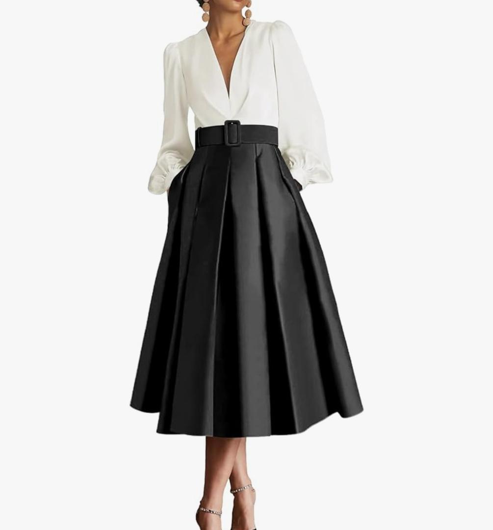 Tea Length Mother of The Bride Dresses for Women Long Sleeve Satin Evening Party Gown Elegant Wedding Guest Dress. size 6