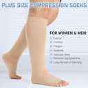KEKING Extra Wide Calf Compression Socks for Men & Women, 20-30 mmHg Compression Stockings Open Toe - Plus Size Knee High Support Hose for Varicose Veins, Pain Relief, Swelling, Beige S