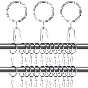 Hotop 60 Pieces 1.65 Inch Metal Drapery Curtain Rings Curtain Hanging Rings and 60 Pieces Metal Drapery Pin Hooks for Drapes Window Door Shower (Silver)