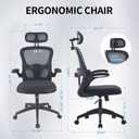 Vigosit Ergonomic Mesh Office Chair, 400 lbs Capacity, High Back Desk Chair with Adjustable Lumbar Support, 3D Headrest, Flip-Up Armrests, and PU Wheels for Long Workdays and Home Office (Black)