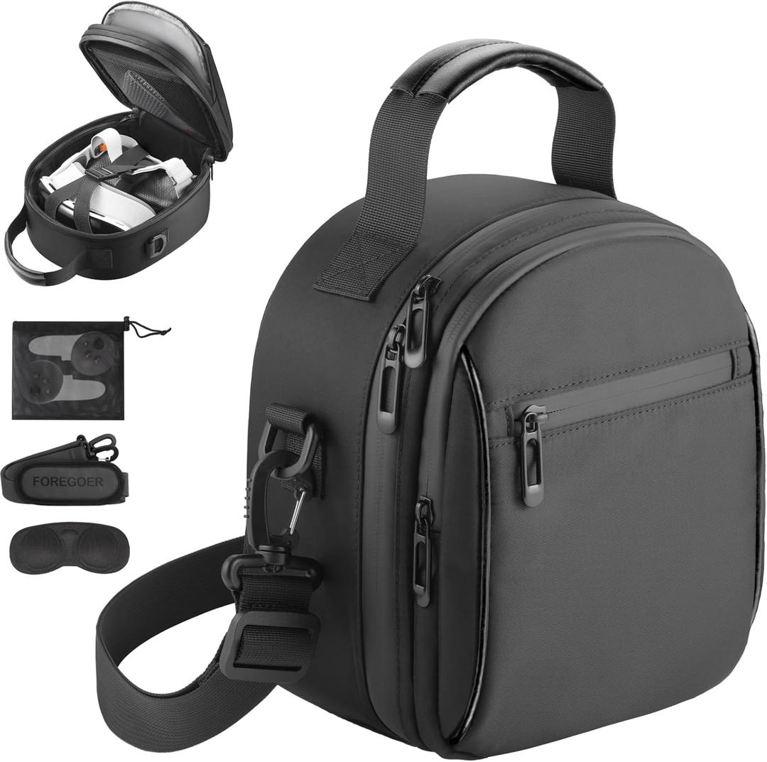 FOREGOER Carrying Case Compatible with Meta Quest 3S/Quest 2/ Apple Vision Pro Original Elite Strap, for Oculus Quest 3/2/Vision Pro Accessories (Black)
