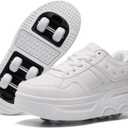 Roller Skate Shoes 6 Wheels for Boy Girls Kids Detachable Sneaker Beginner Skating Shoes (5 Big Kid, White)