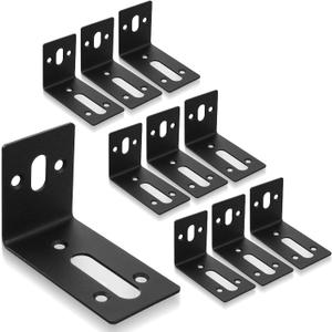 10 Pcs Black Slotted L Bracket, Slightly Adjustable Corner Braces, Metal Right Angle Corner Bracket, L-Shape Corners Brace Support Brackets for Fixing Furniture (3mm Thickness, Max.Load 66 lb)