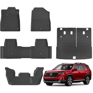 Floor Mats & Cargo Liner with Backrest Mat for Honda Pilot 2023 2024 2025 All Weather Protection TPE Rubber Full Set Floor Liners Trunk Mat for 2024 Honda Pilot Automotive Accessories, Black
